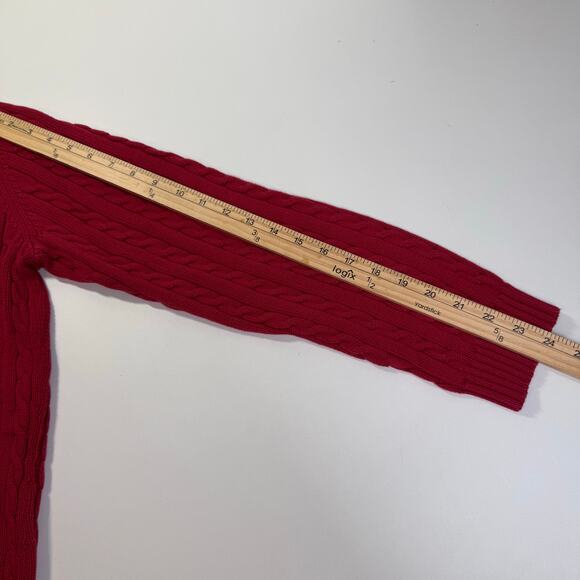 Lauren Ralph Lauren Women's Sweater XL Red Cable Knit Cotton V Neck Preppy Sport - Picture 7 of 8
